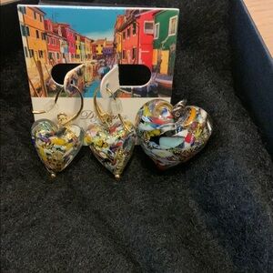 NWT Dyadema Gold Foil Murano Glass
Multicolor Heart Earrings Pendant Italy